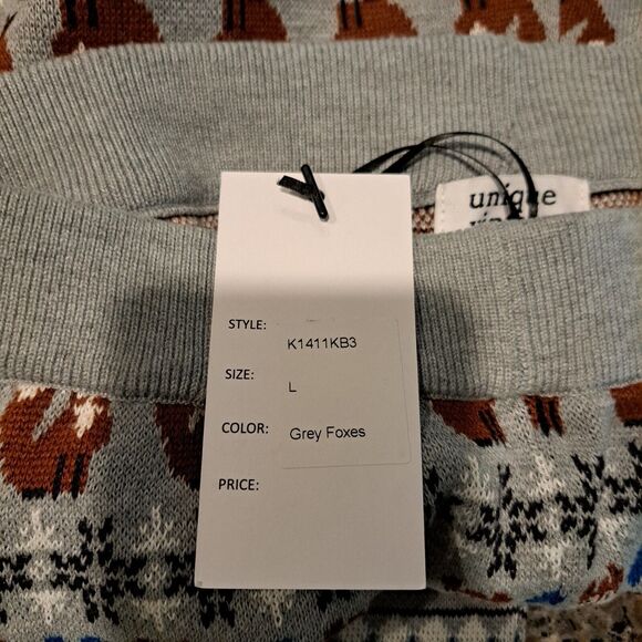 Unique Vintage Fair Isle Grey Foxes Pajama Pants Leggings Women's L 10-12 NWT - Picture 5 of 9